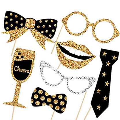30pcs Black Gold Photo Booth Props Set Birthday Wedding Graduation