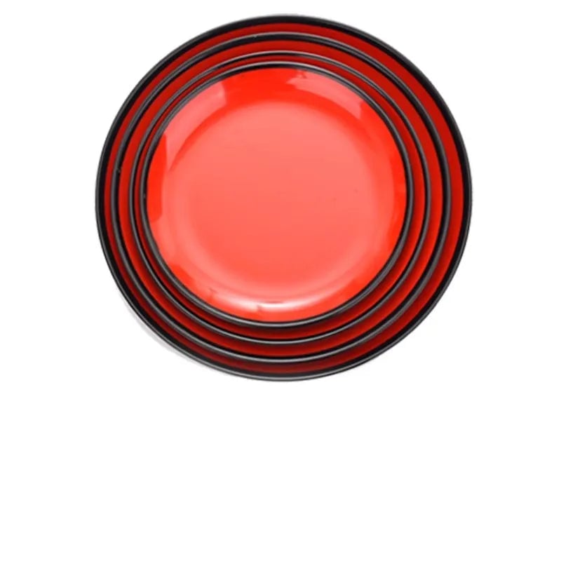 Round Red Melamine Plate - Durable Plastic Self-Service Tableware