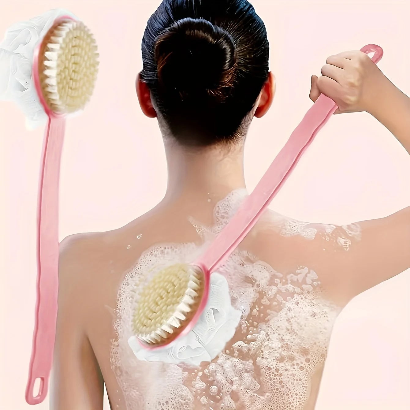 Long Handle Soft Body Scrubber - Exfoliating Bath Brush Massager