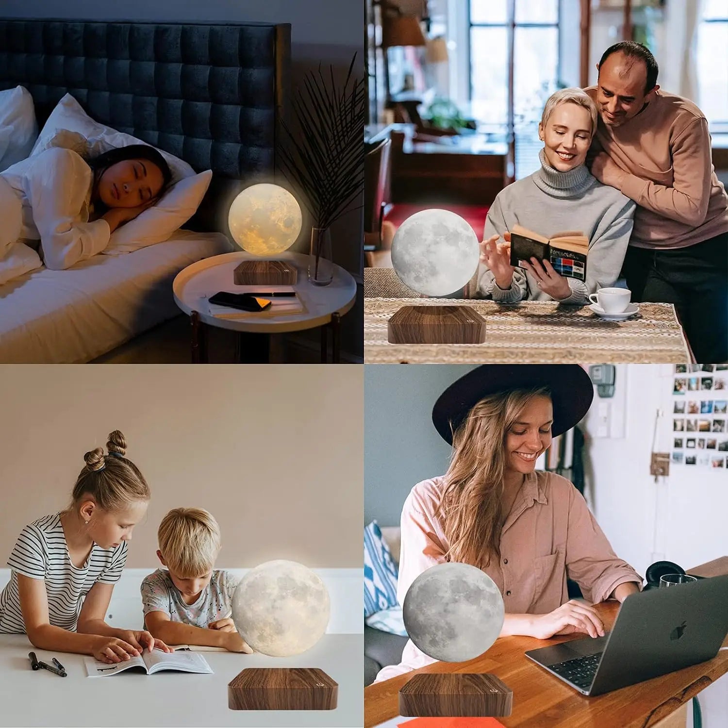 Magnetic Levitating Moon Night Light 3D LED Lamp Wooden Base 3 Colors