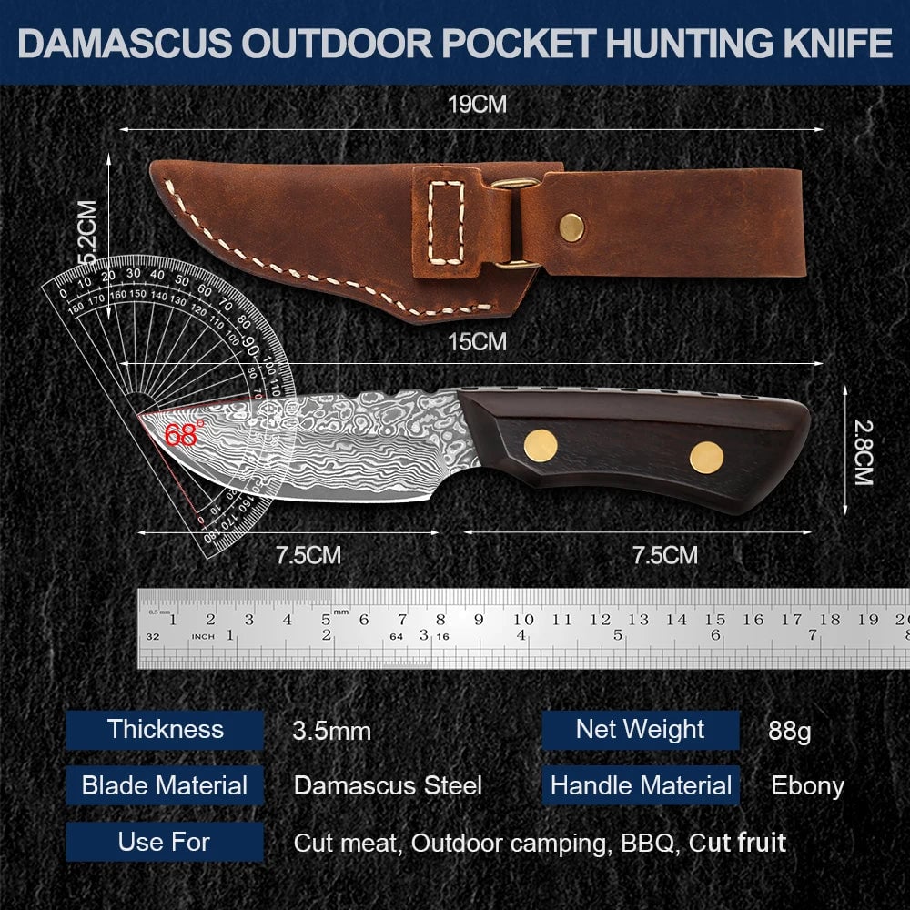 3.5" Damascus Steel VG10 Mini Pocket Fruit Knife Full Tang