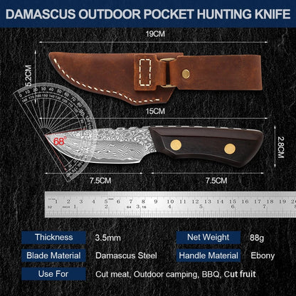 3.5" Damascus Steel VG10 Mini Pocket Fruit Knife Full Tang