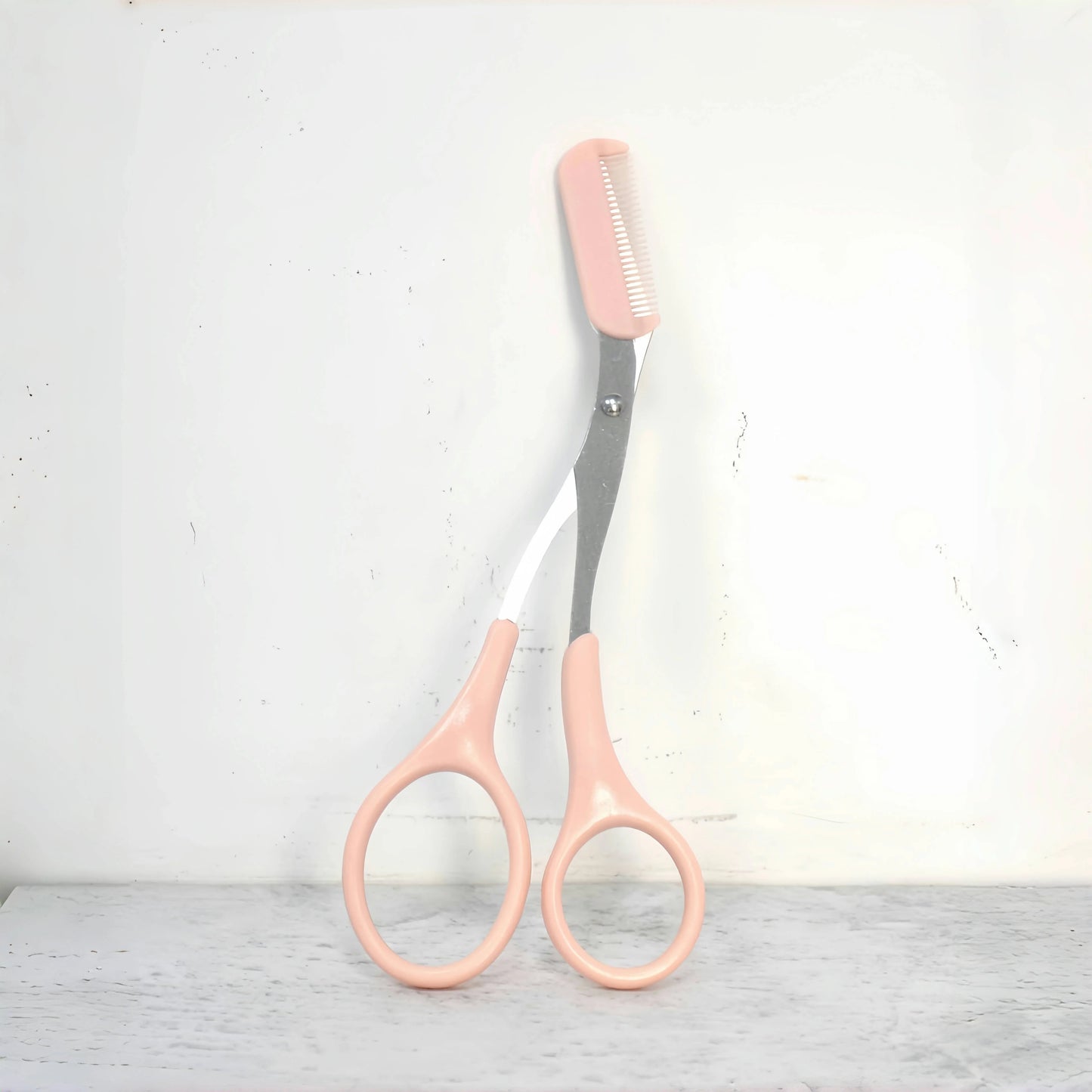 Pink Stainless Steel Eyebrow Scissors with Built-in Comb Precision Tool