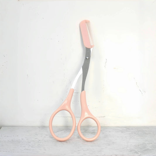 Pink Stainless Steel Eyebrow Scissors with Built-in Comb Precision Tool