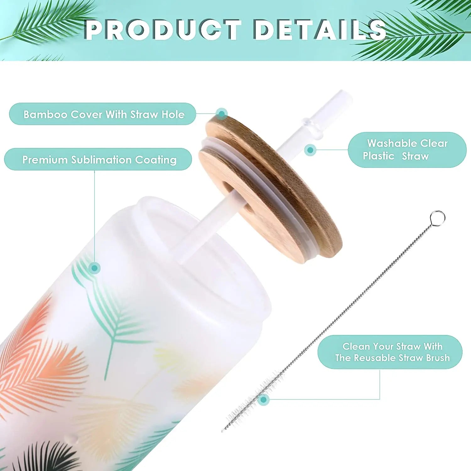 16OZ Glass Sublimation Tumblers 4/8 Pack Clear/Frosted Bamboo Lid