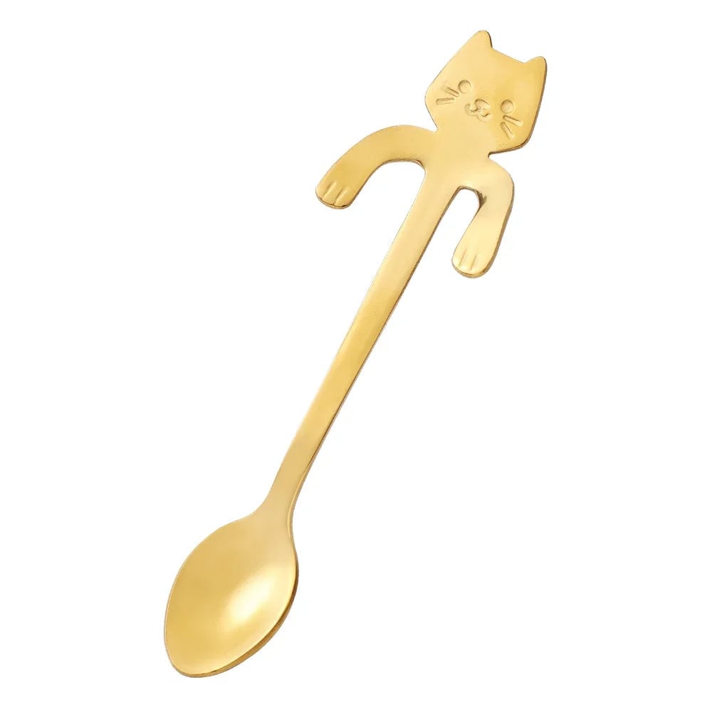 Stainless Steel Cat Shape Coffee Spoon Dessert Teaspoon Mini Scoop