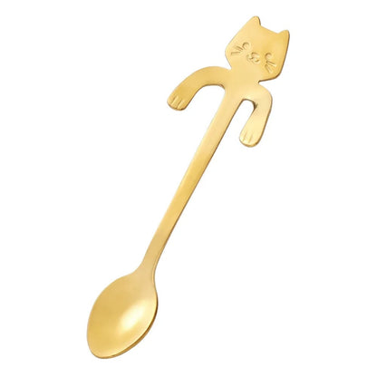 Stainless Steel Cat Shape Coffee Spoon Dessert Teaspoon Mini Scoop