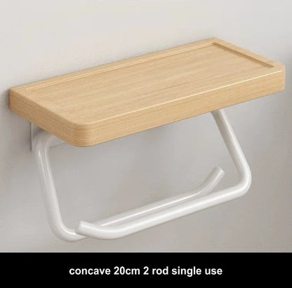 Beech Wood Toilet Paper Holder with Phone Storage Bathroom Organizer