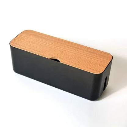 Wooden Cable Storage Box Power Strip Organizer Wire Management Case