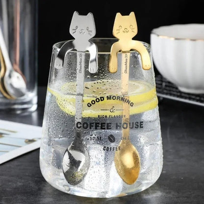 Stainless Steel Cat Shape Coffee Spoon Dessert Teaspoon Mini Scoop