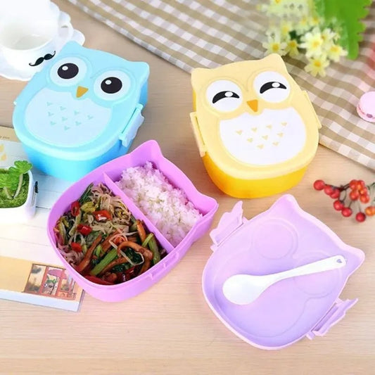 Kids Portable Bento Lunch Box Plastic Food Container with Cartoon Cutlery