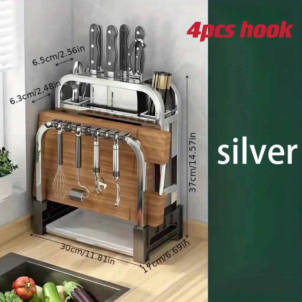 Stainless Steel Knife Holder & Cutting Board Storage Rack