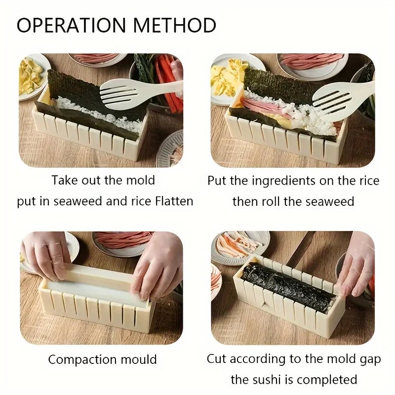 3pc Sushi Maker Kit - Round Square Heart Plastic Molds Roll Tools