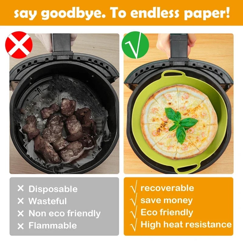 Silicone Air Fryer Liners Round Square Reusable Non-Stick Pot Bowl