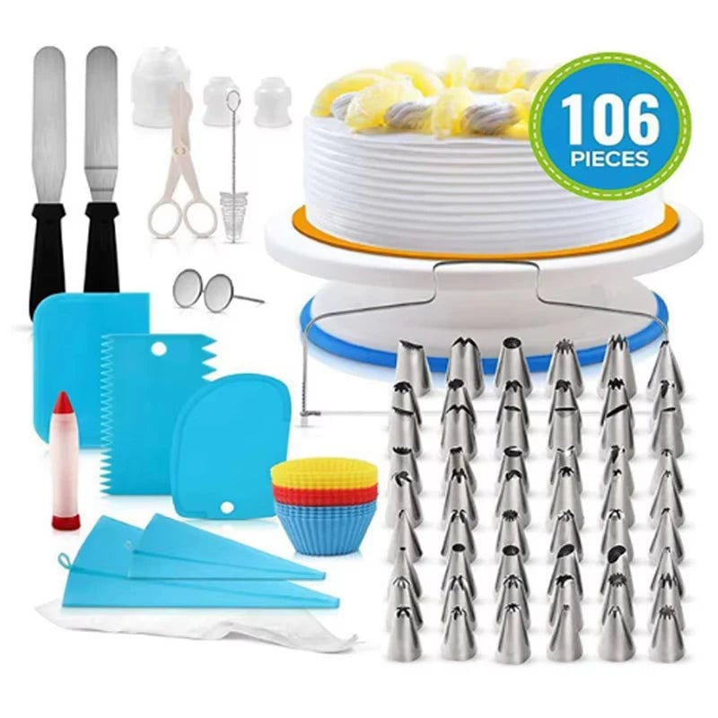 Rotating Cake Turntable & Icing Smoother Kit - DIY Decorating Tools