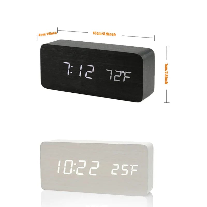 Wooden LED Digital Alarm Clock with Temperature Display Desk Clock