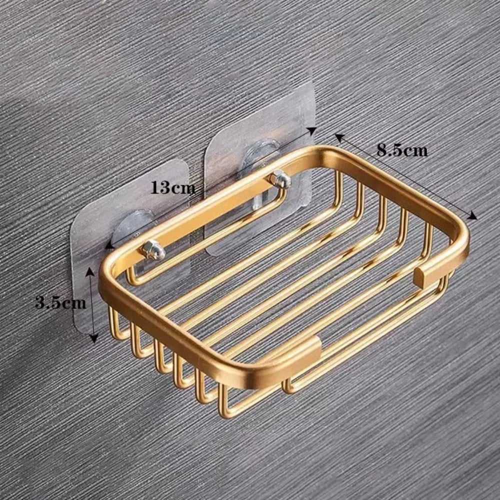 Gold Self Adhesive Soap Dish Holder - Hanging Drain Rack Shower