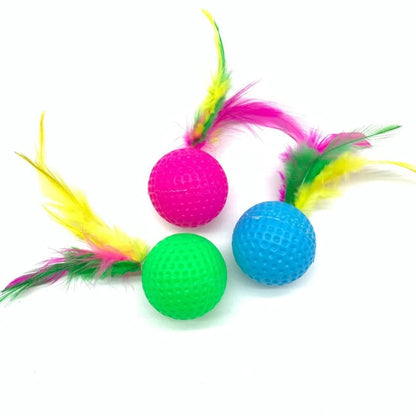 Interactive Feather Golf Ball Cat Toy - Crinkly Sound Self-Play
