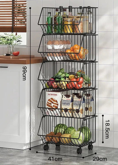 Multi-Layer Rotating Storage Basket - Movable Kitchen Vegetable Rack