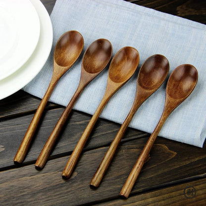 5-Piece Natural Wooden Spoon Fork Set Eco-Friendly Kitchen Utensils