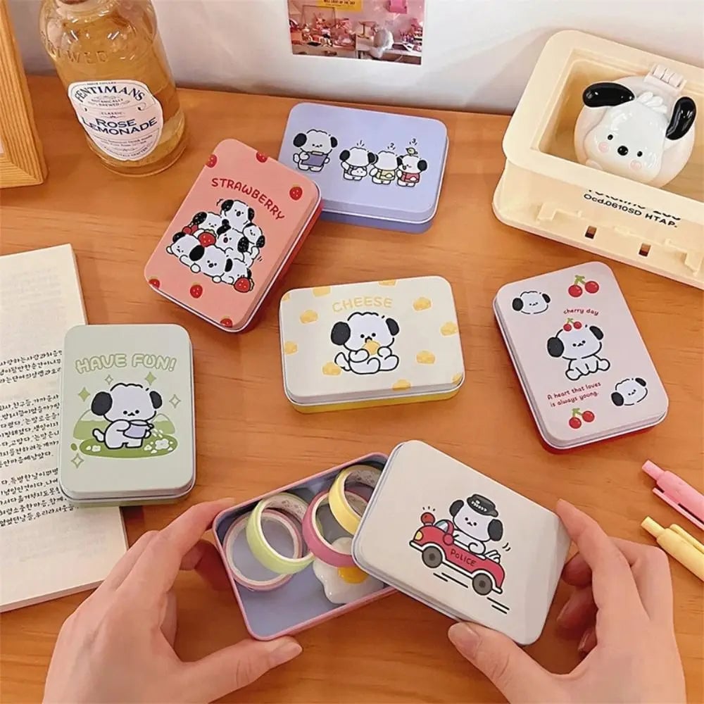 Rectangular Tinplate Puppy Storage Box - Mini Metal Cartoon Organizer