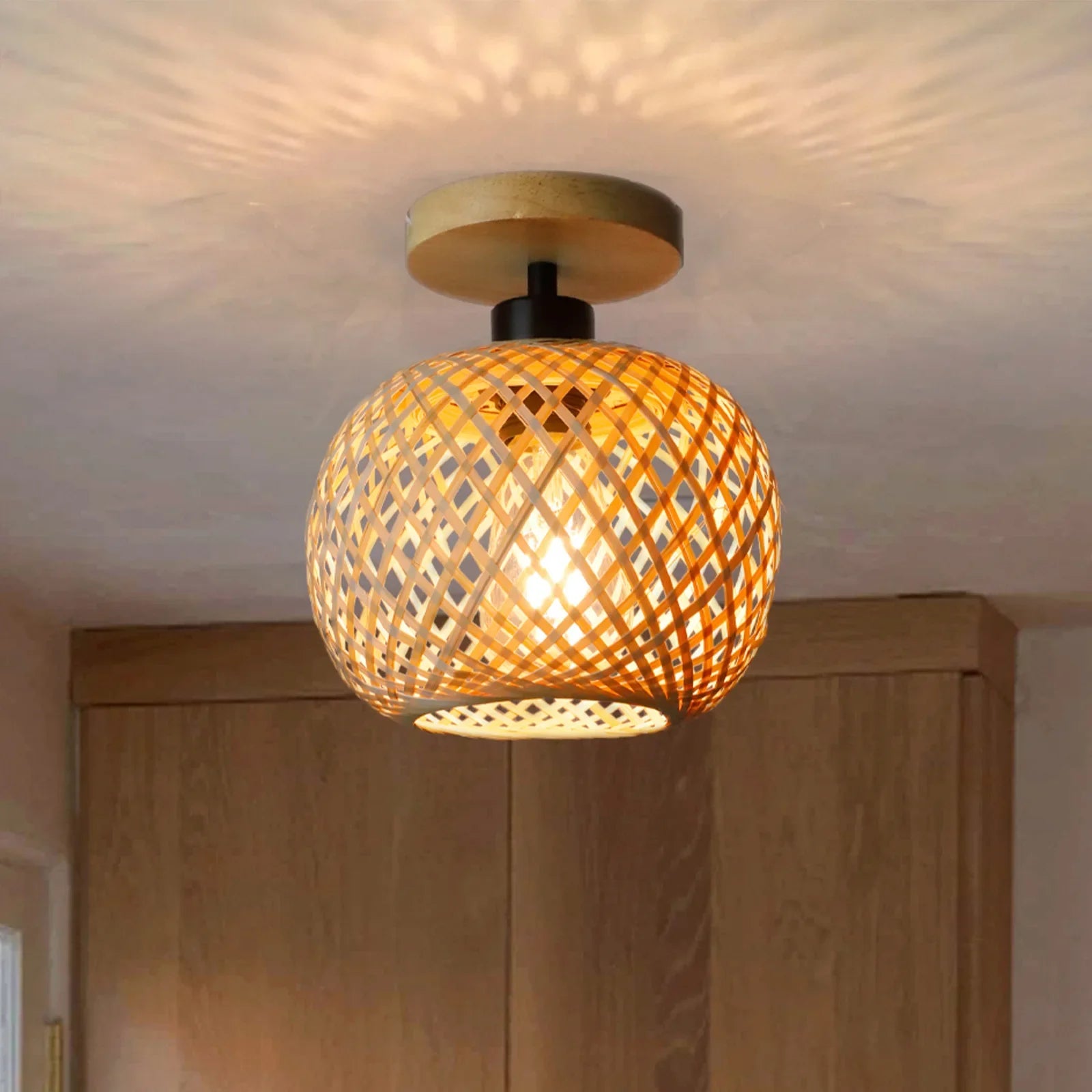 E27 Retro LED Bamboo Woven Ceiling Light - Corridor Aisle Decor