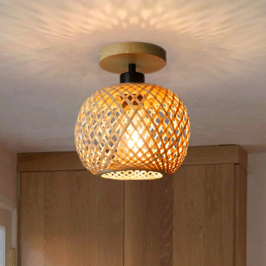 E27 Retro LED Bamboo Woven Ceiling Light - Corridor Aisle Decor