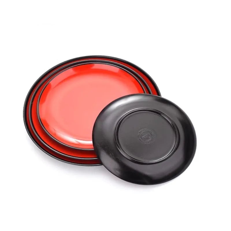 Round Red Melamine Plate - Durable Plastic Self-Service Tableware
