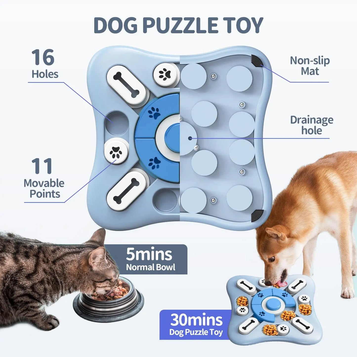 Interactive Slow Feeder Dog Bowl - IQ Puzzle NonSlip Food Dispenser