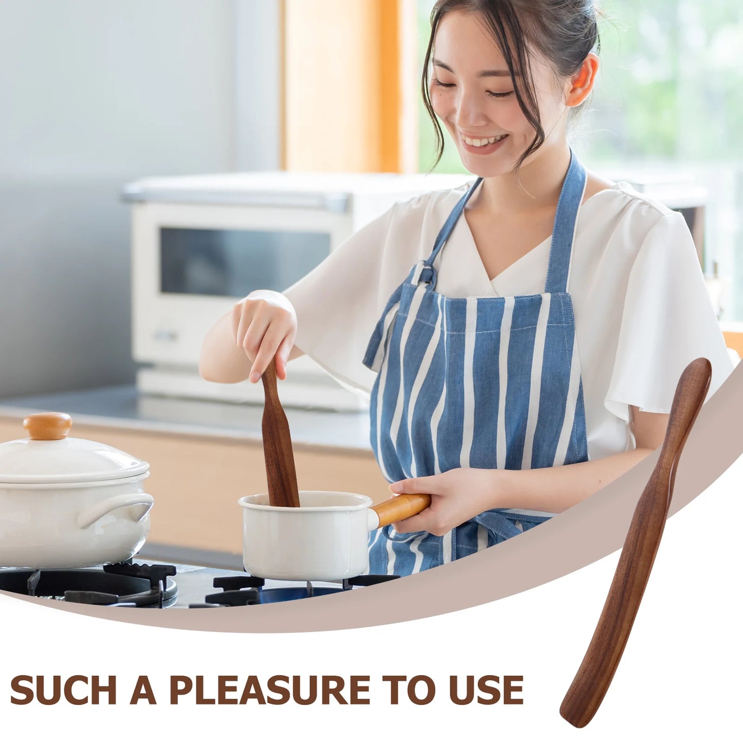 28cm Wooden Spatula Kitchen Utensil - Long Handle Cooking Spoon