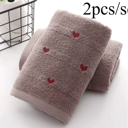 Quick-Dry Cotton Face Towels Heart Pattern Set 1-2pcs Absorbent