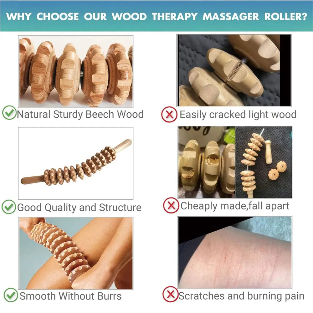 Natural Curved Wooden Body Massage Roller - Waist Thigh Cellulite