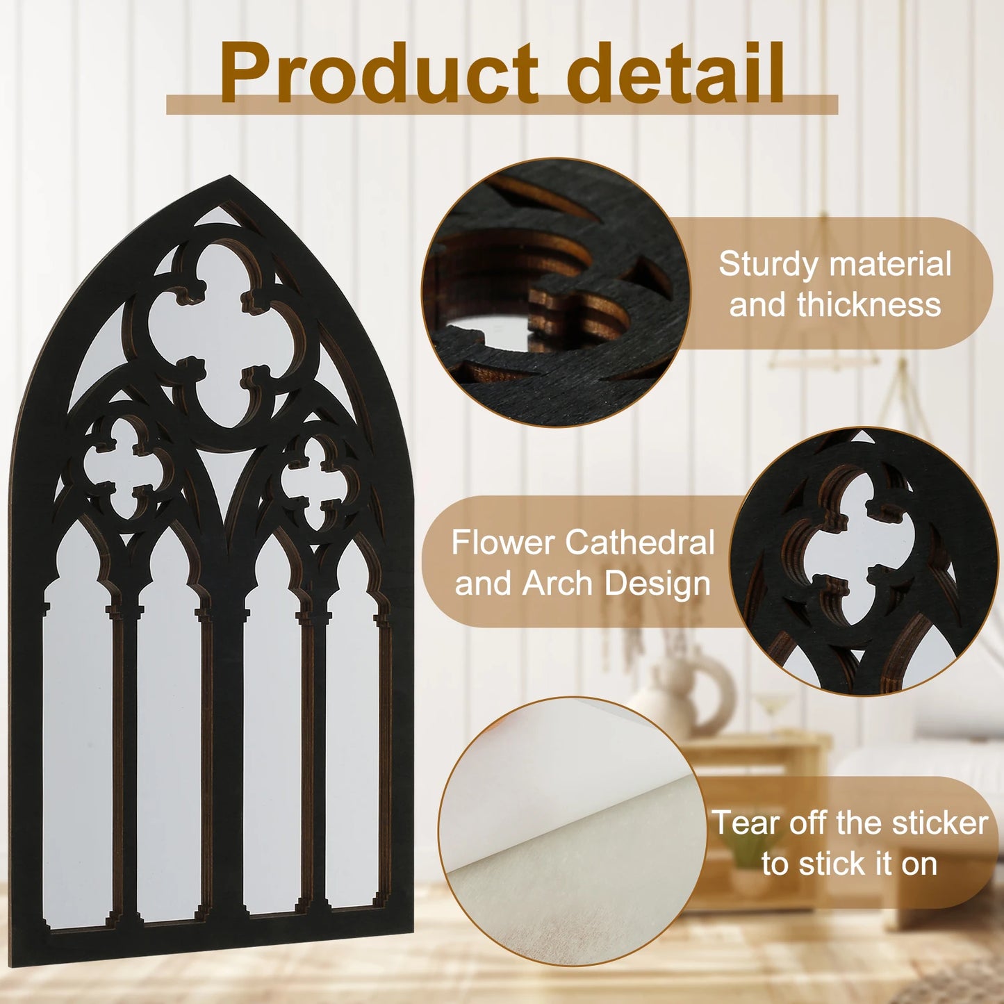 3Pcs Gothic Arched Wall Mirrors Cathedral Window Design Home Decor