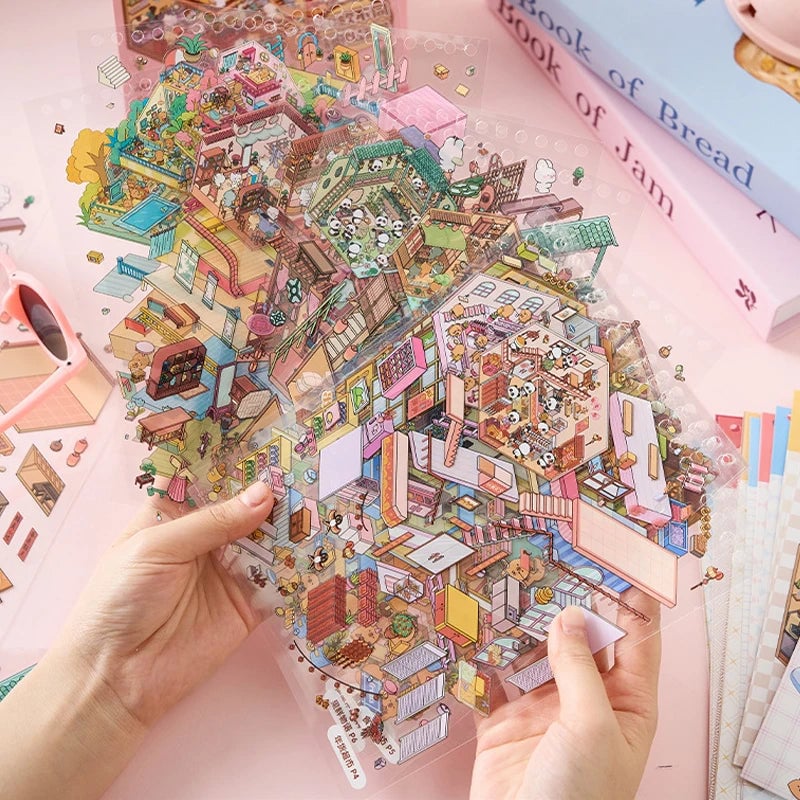 49pcs Sunny Town DIY Miniature Scene Stickers Book Students Craft