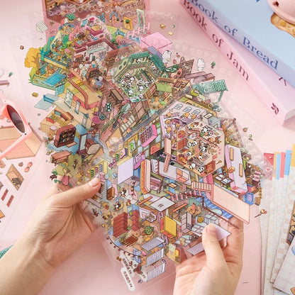 49pcs Sunny Town DIY Miniature Scene Stickers Book Students Craft