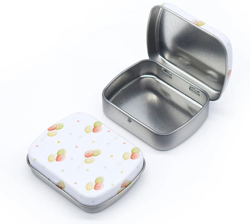 Portable Mini Metal Hinged Tin Box - Small Rectangular Storage Container