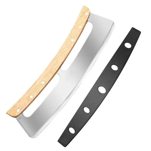 Stainless Steel Pizza Cutter with Wooden Handle - Sharp Wheel Slicer
