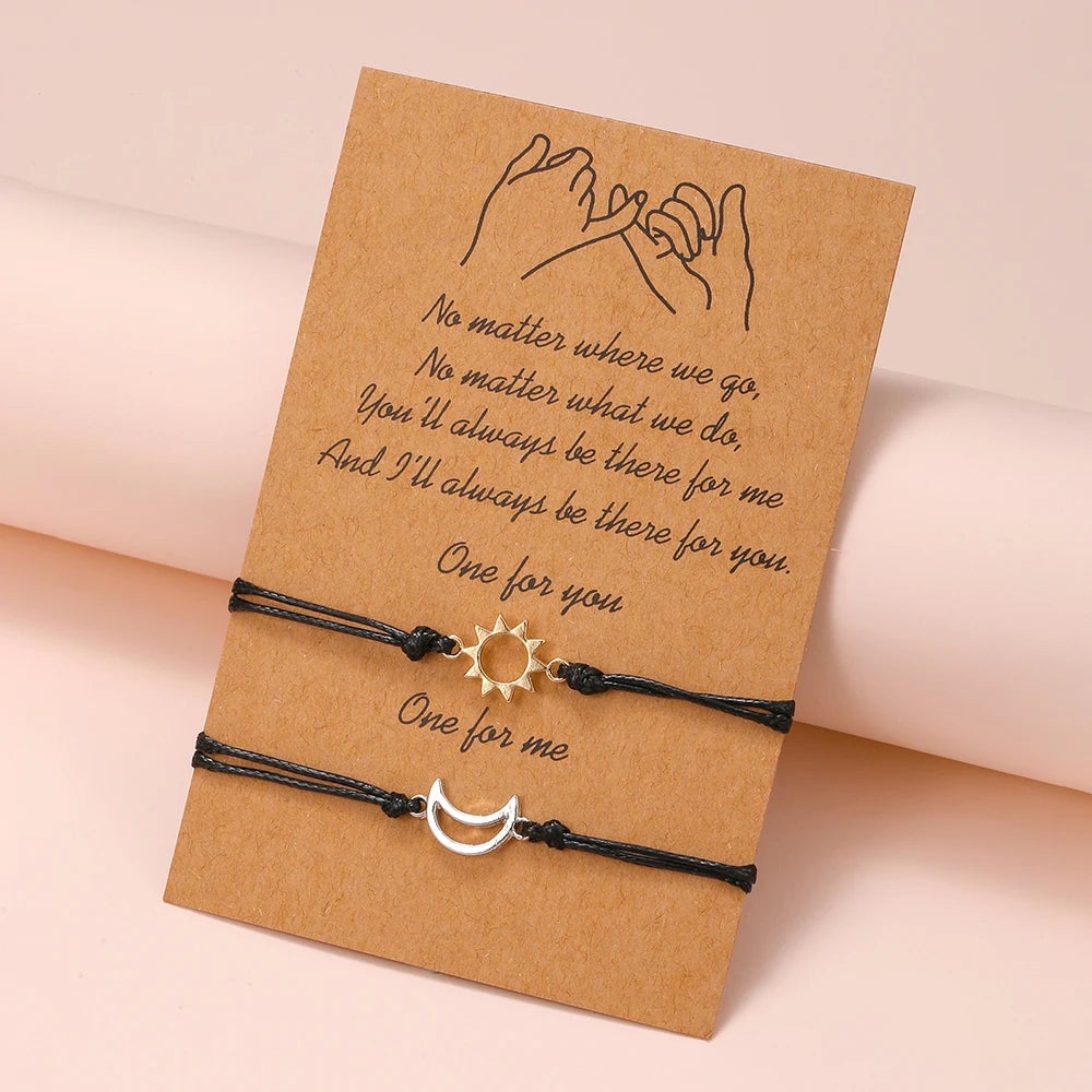 Sun Moon Card Couple Bracelets Set - Handmade Woven Rope Friendship