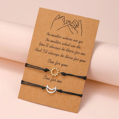 Sun Moon Card Couple Bracelets Set - Handmade Woven Rope Friendship