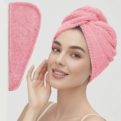 Women Hair Towel Wrap with Button - Quick Dry Absorbent Cap 9.8x25.5