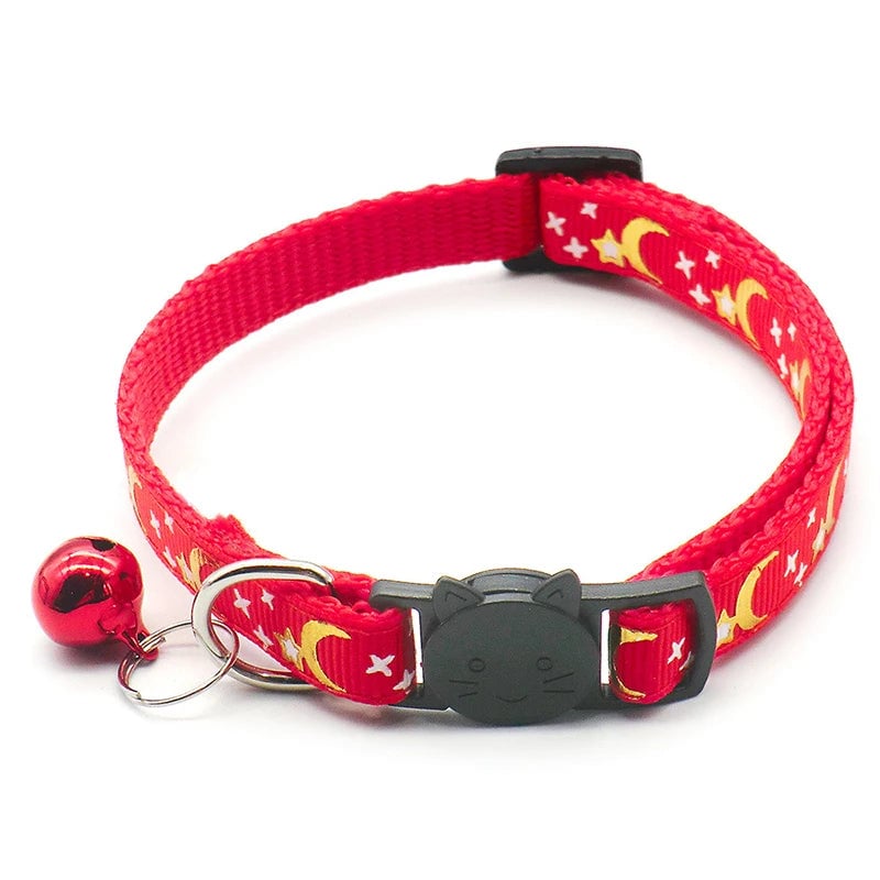 Reflective Gold Stars Moon Cat Collar with Safety Buckle Bell