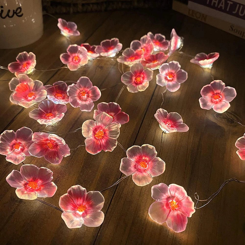 3M 30 LED Cherry Blossom String Lights Pink Battery Powered Fairy