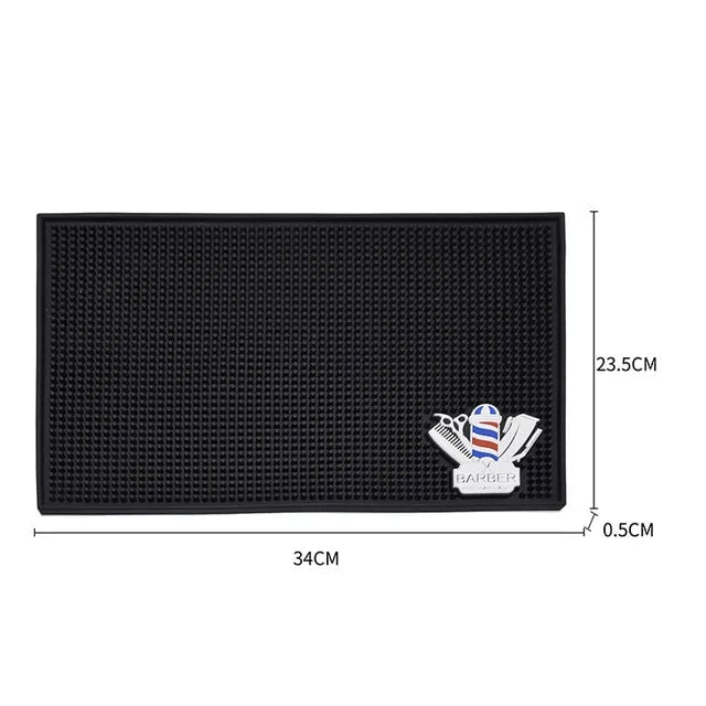 Non-Slip Black Barber Station Mat with Clippers Scissors Storage