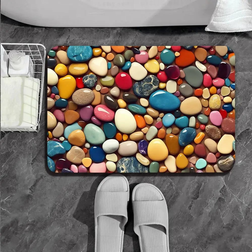 Cobblestone Print Bath Mat - Super Absorbent Quick Dry Rubber Backed
