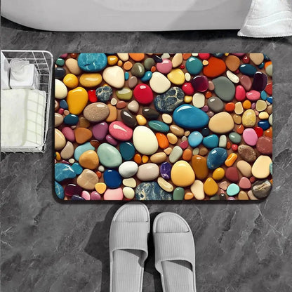 Cobblestone Print Bath Mat - Super Absorbent Quick Dry Rubber Backed