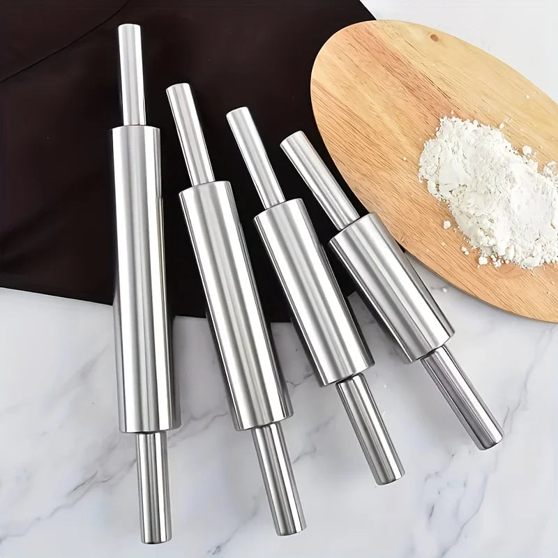 Heavy-Duty Stainless Steel Rolling Pin Anti-Slip Handle Baking