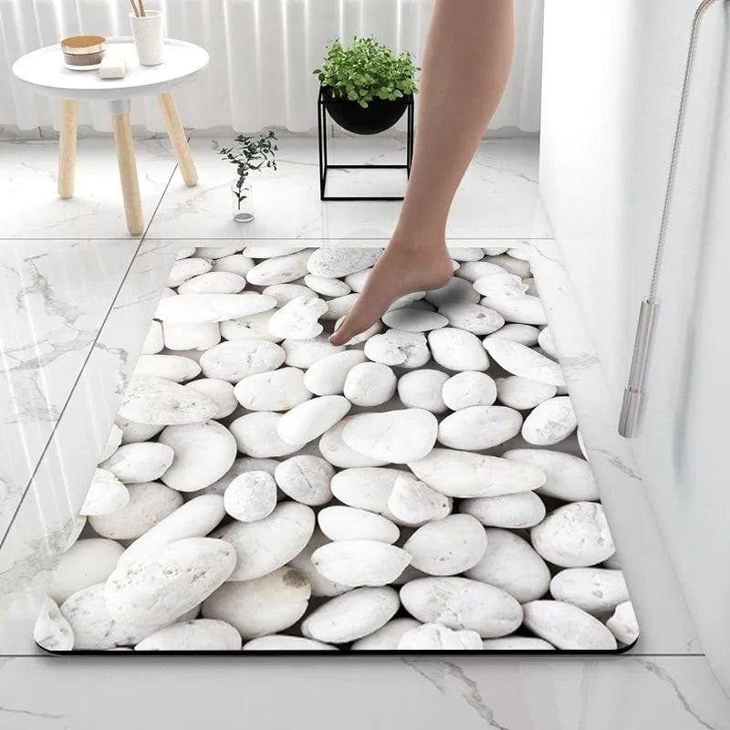 Cobblestone Print Bath Mat - Super Absorbent Quick Dry Rubber Backed