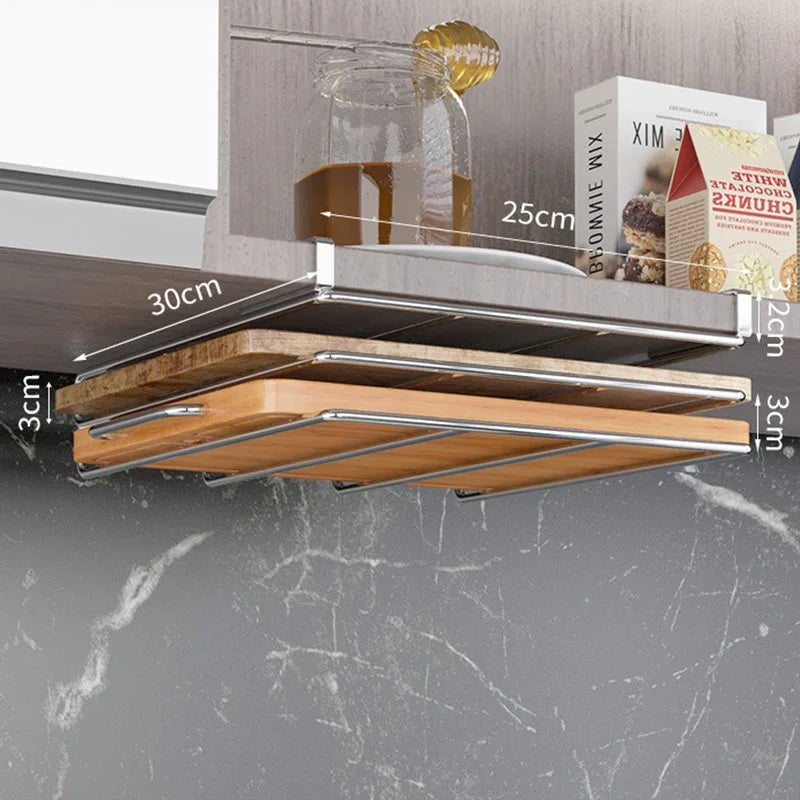 Under Cabinet Storage Basket Rack - Kitchen Cutting Board Organizer