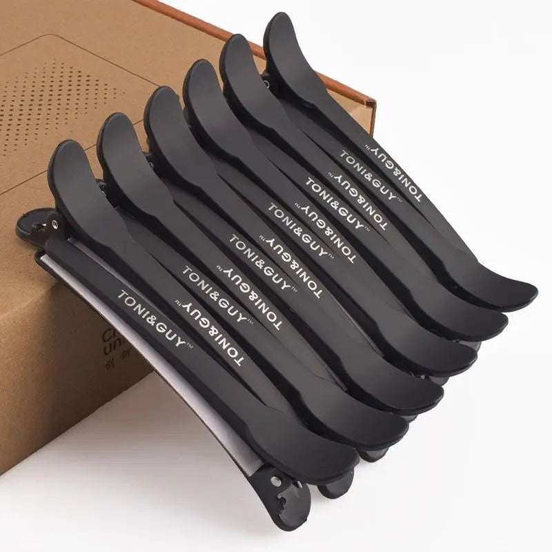 12pcs Professional Alligator Hair Clips Black Braided Salon Clamps