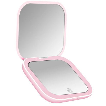 LED Compact Mirror 1X/2X Magnification Portable Folding Travel Makeup